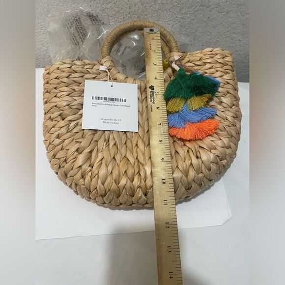 NEW Women’s boho beach life rattan woven tote handbag - Picture 5 of 7